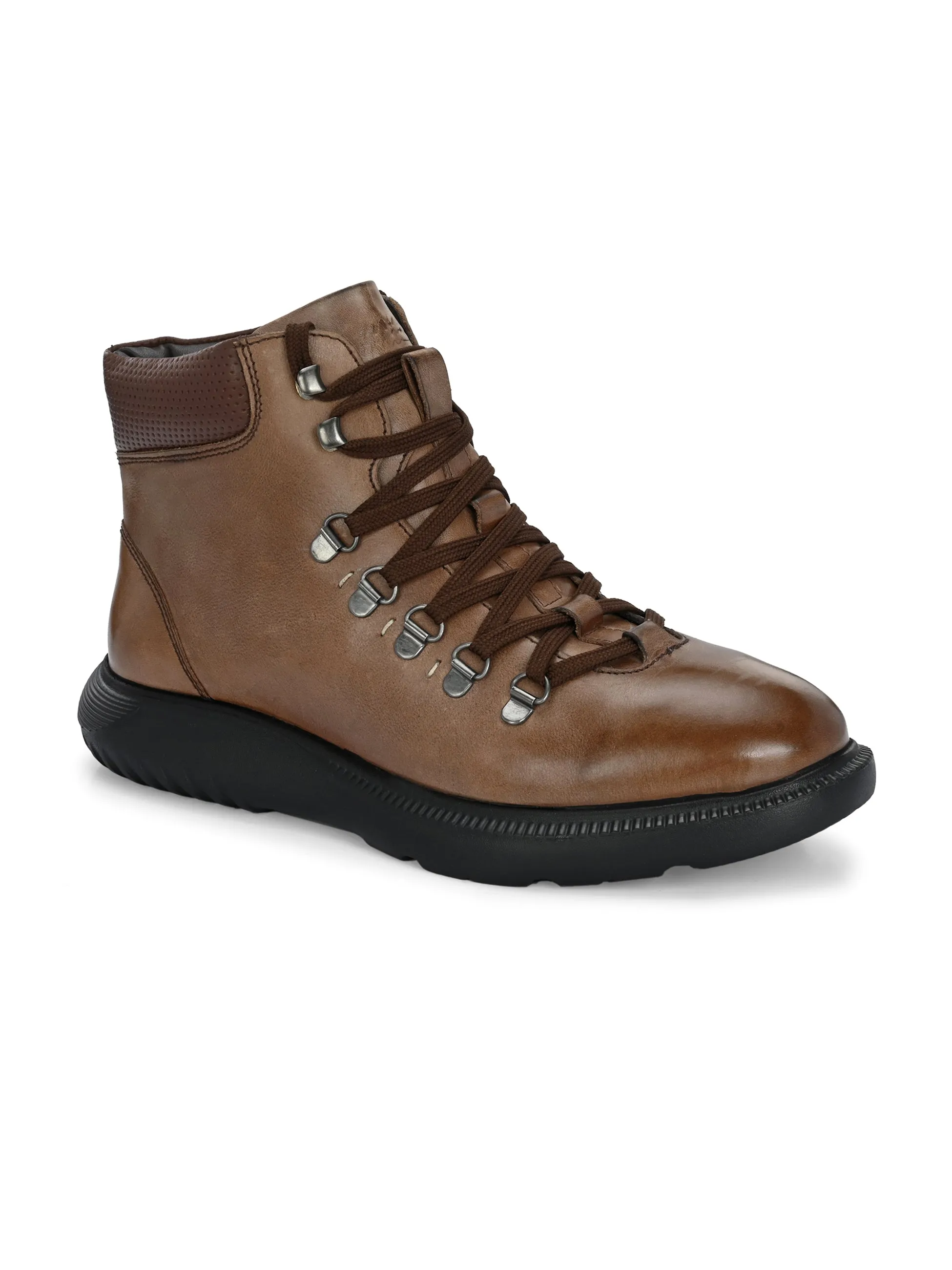 Hitz Men's Tan Leather Casual Lace Up Boots