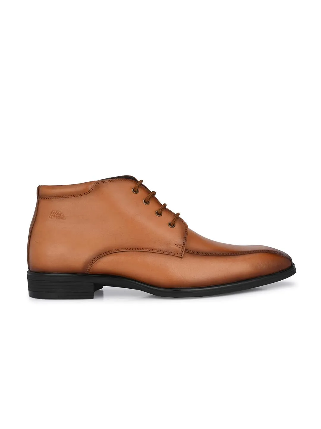 Hitz Men's Tan Leather Formal Ankle Shoes with Laces