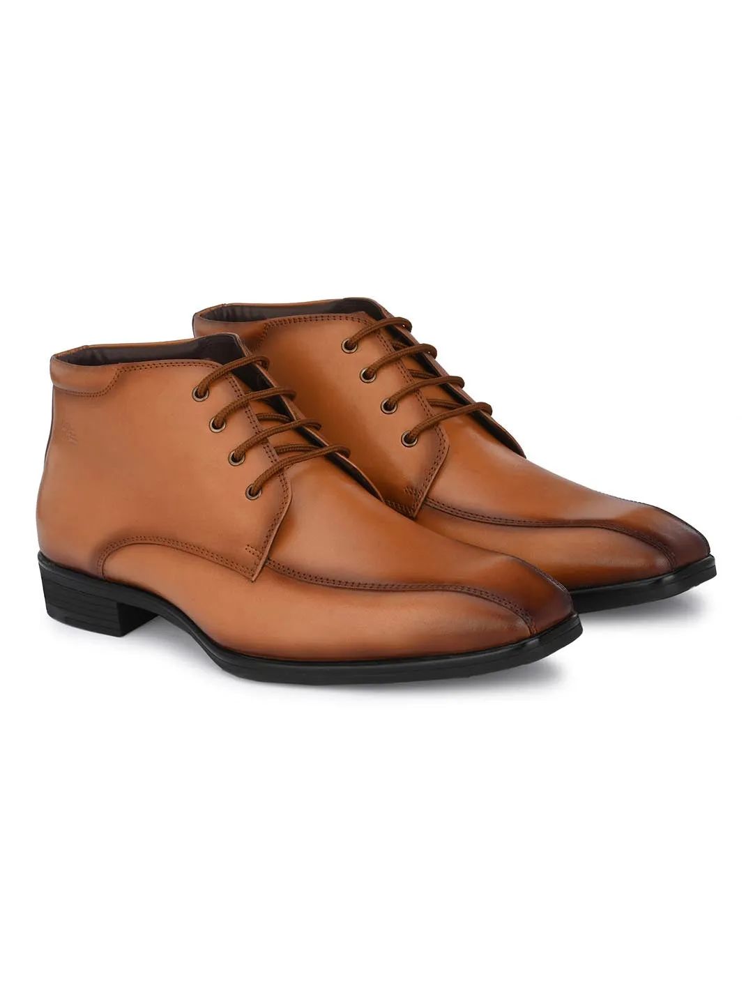 Hitz Men's Tan Leather Formal Ankle Shoes with Laces