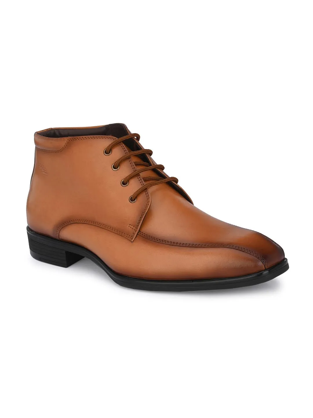 Hitz Men's Tan Leather Formal Ankle Shoes with Laces