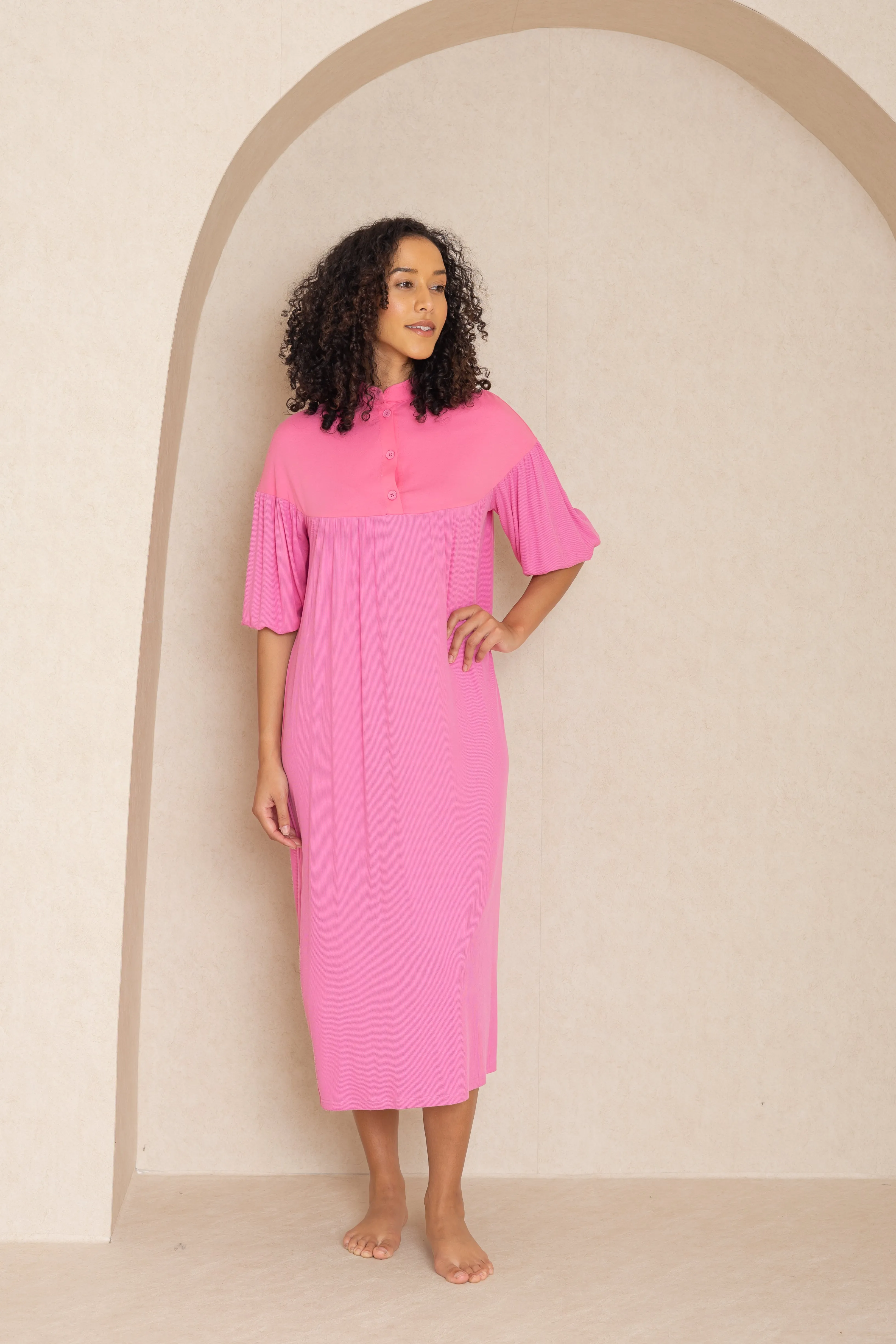 Hot Pink Duo Henley Maxi