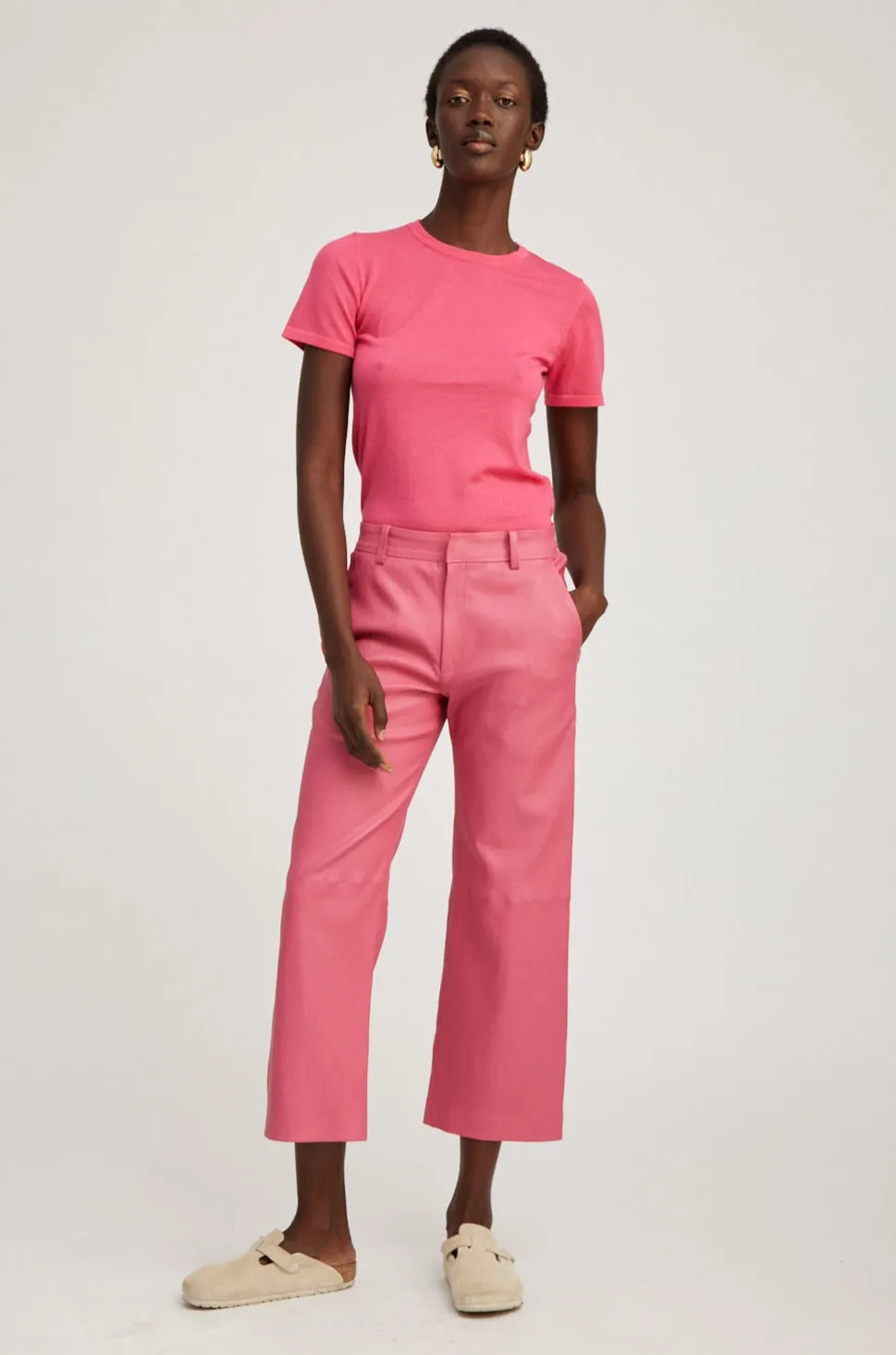 Hot Pink Leather Cropped Trousers