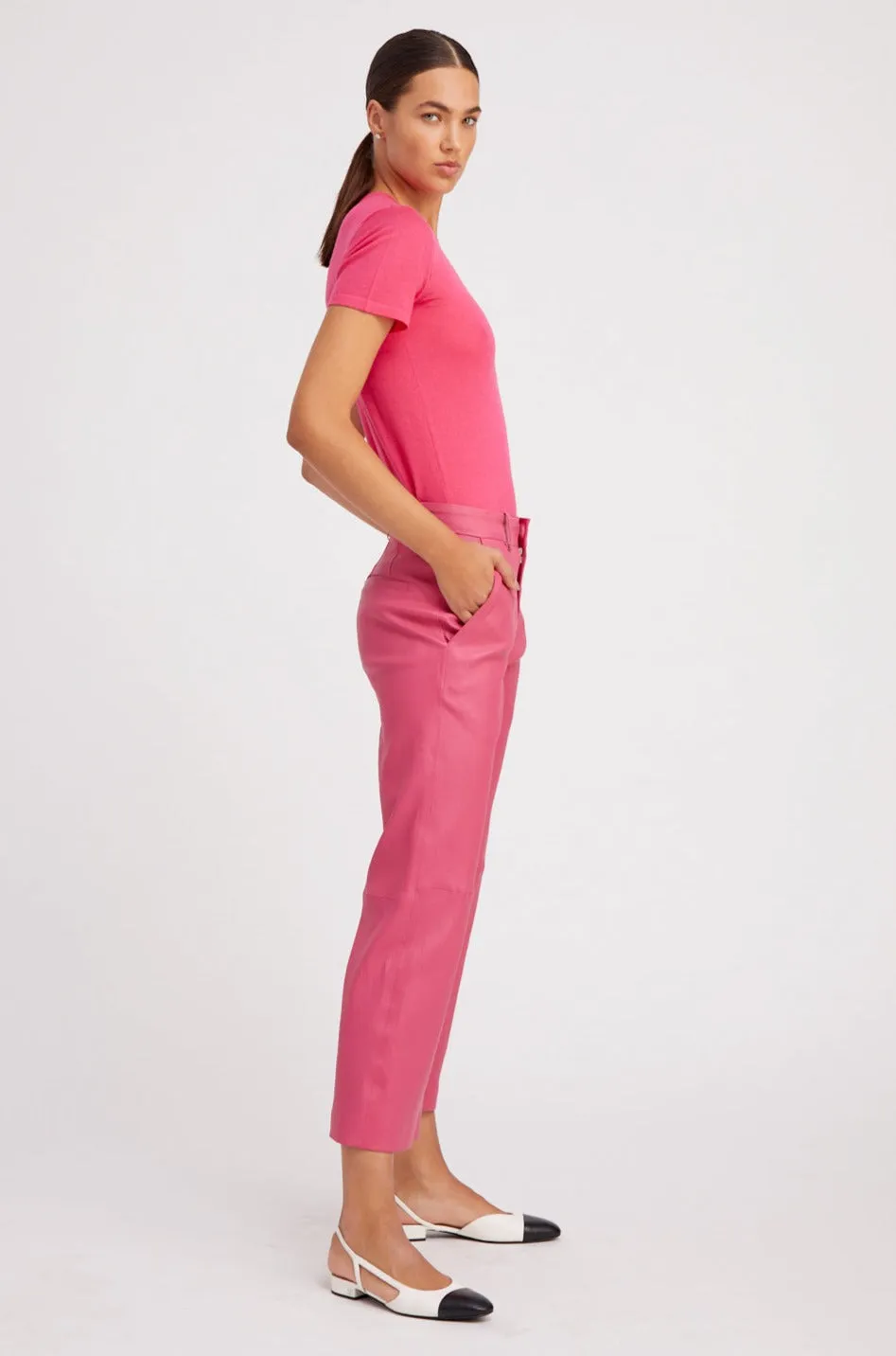 Hot Pink Leather Cropped Trousers