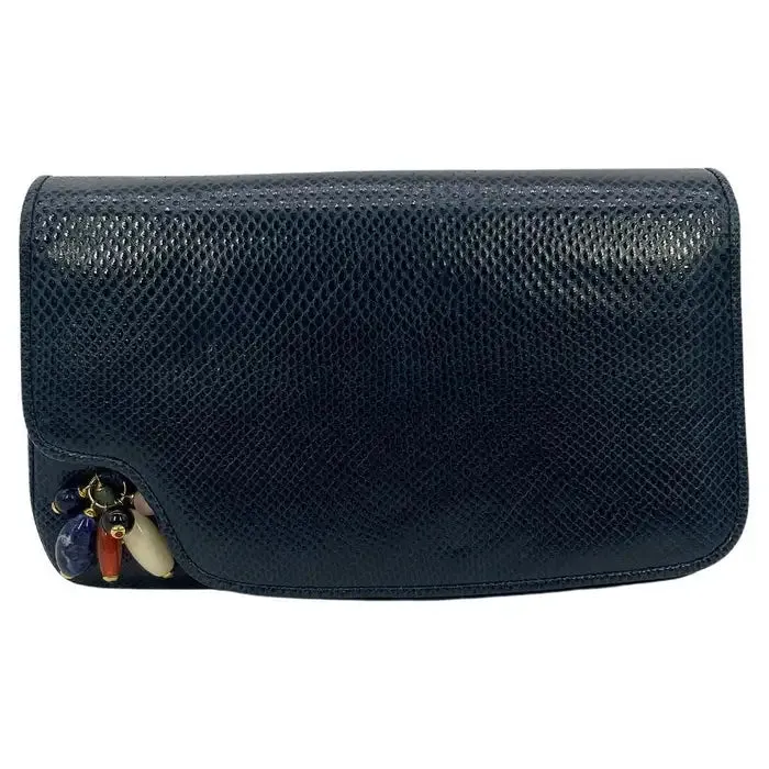 Judith Leiber Navy Lizard Gemstone Beaded Clutch