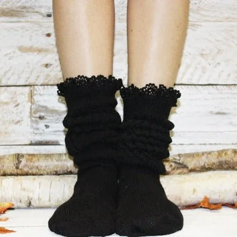 LACE topped ultimate slouch socks - black