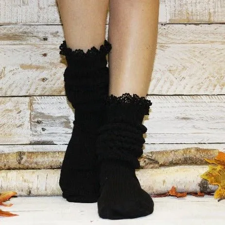 LACE topped ultimate slouch socks - black