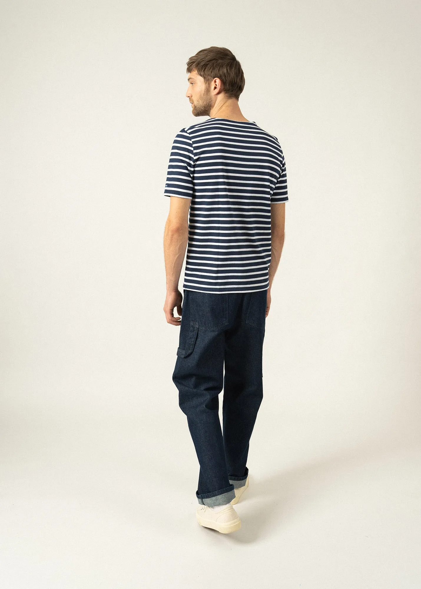 Levant short sleeve striped sailor shirt - regular fit, in light cotton (MARINE/NEIGE)