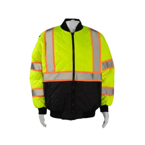 LOCQBJ-C3 ANSI Class 3 High-Vis Lime with Orange Contrast & Black Bottom Ultra Light Warm Down Jacket