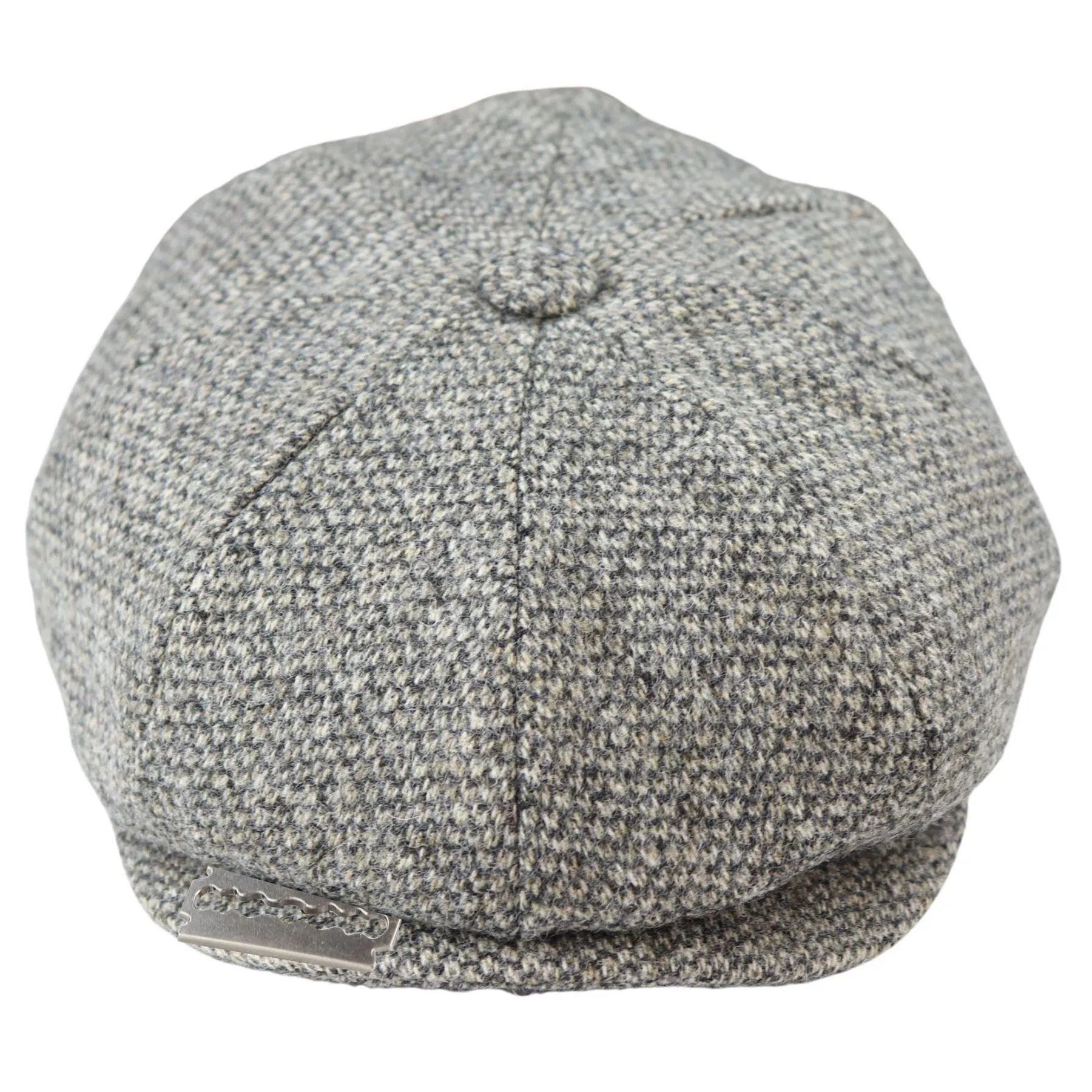 Mens 8 Panel Baker Boy Cap Shelby Hat Wool VIntage Tweed Classic Light Grey Razor