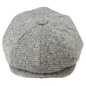 Mens 8 Panel Baker Boy Cap Shelby Hat Wool VIntage Tweed Classic Light Grey Razor