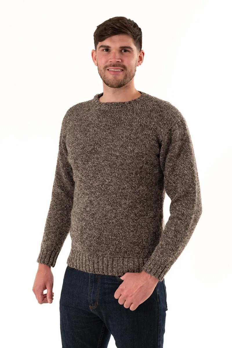 Mens Chunky Crew Neck Jumper - Natural brown