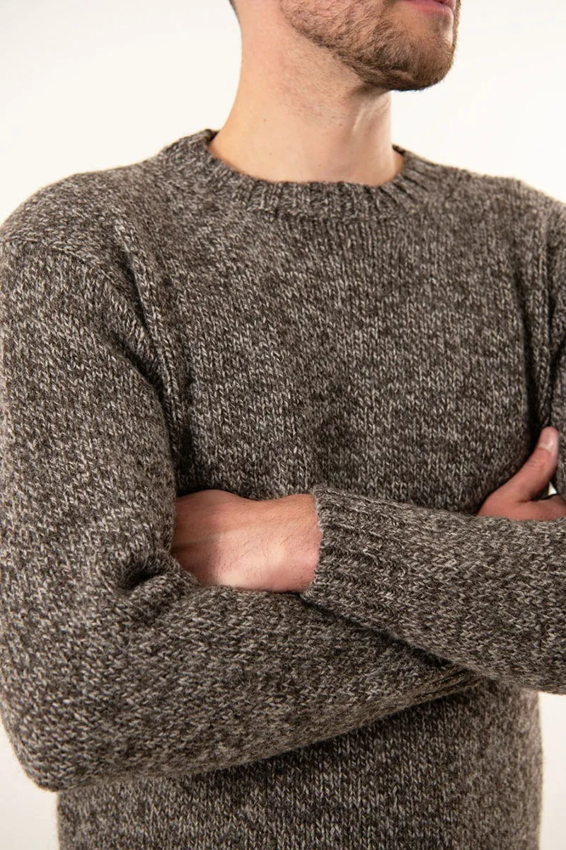 Mens Chunky Crew Neck Jumper - Natural brown