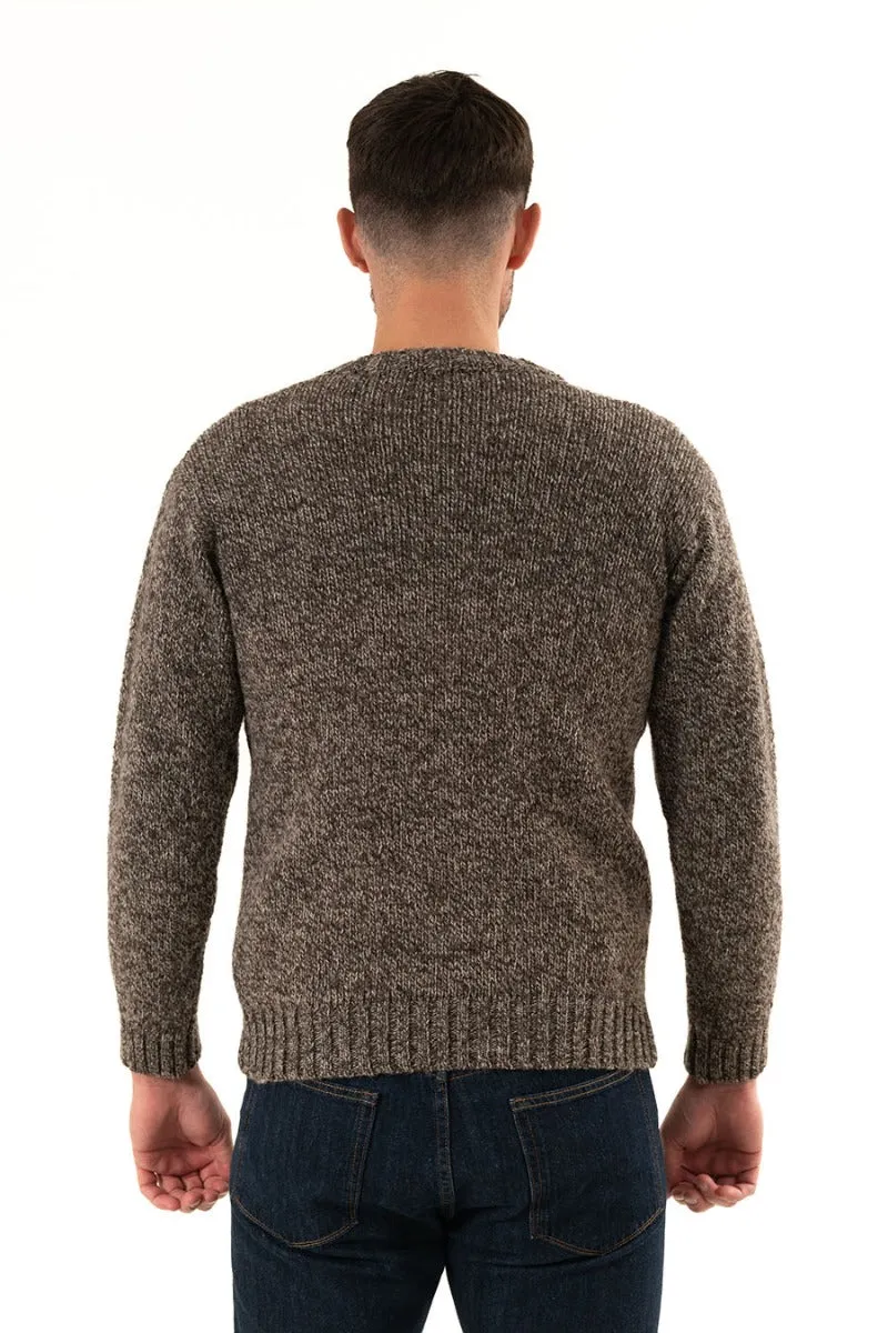 Mens Chunky Crew Neck Jumper - Natural brown