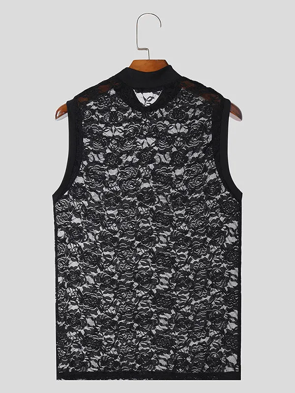 Mens Floral Print Mesh Knit Sheer Tank SKUK62906