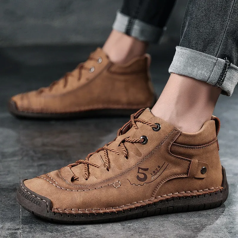 Men's Hand Stitched Lace up Walking Casual Ankle Boots | 9926