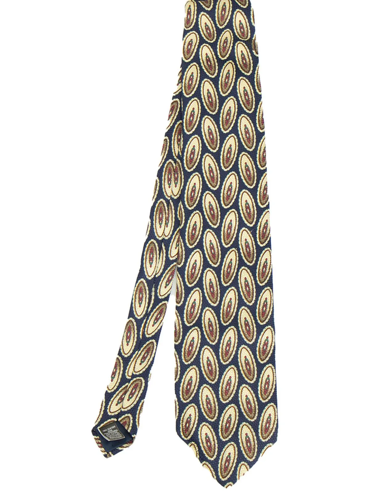 Mens Vintage 100% Silk Oval Abstract Navy & Cream Tie