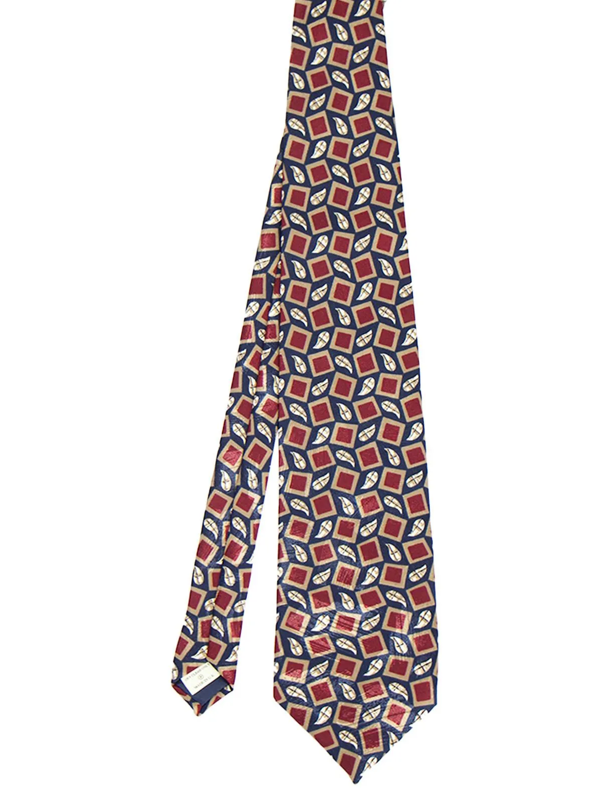 Mens Vintage Tie Abstract Square Pattern Navy & Dark Red