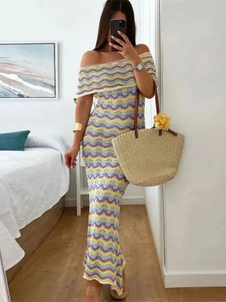 Mirna - Off shoulder crochet knitted dress