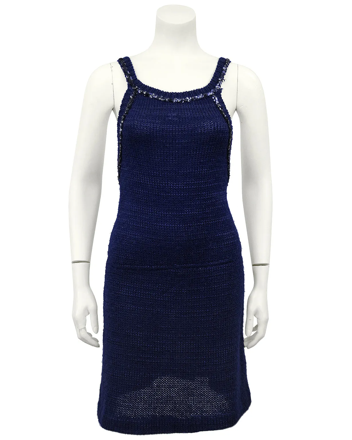 Navy Blue Knit Halter Dress with Sequin Trim