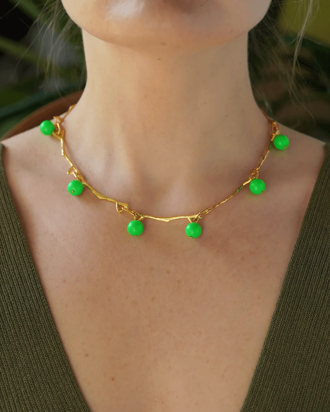 Neon Green Gold Necklace