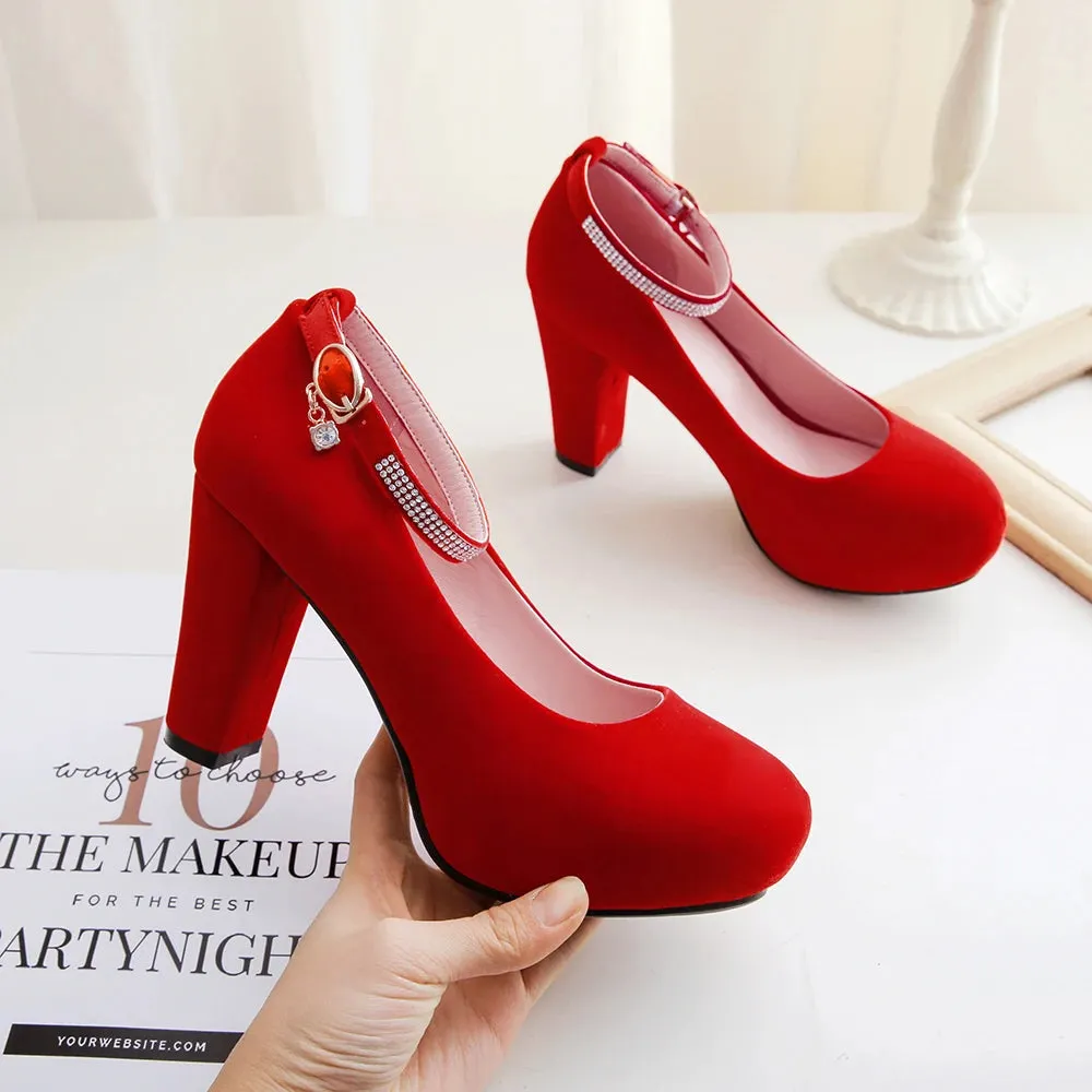 New Women Bling High Heels Female Velvet Shoes Platform Bottom Pumps Ladies Evening Dress Wedding Party Shoes Big Size 43 44