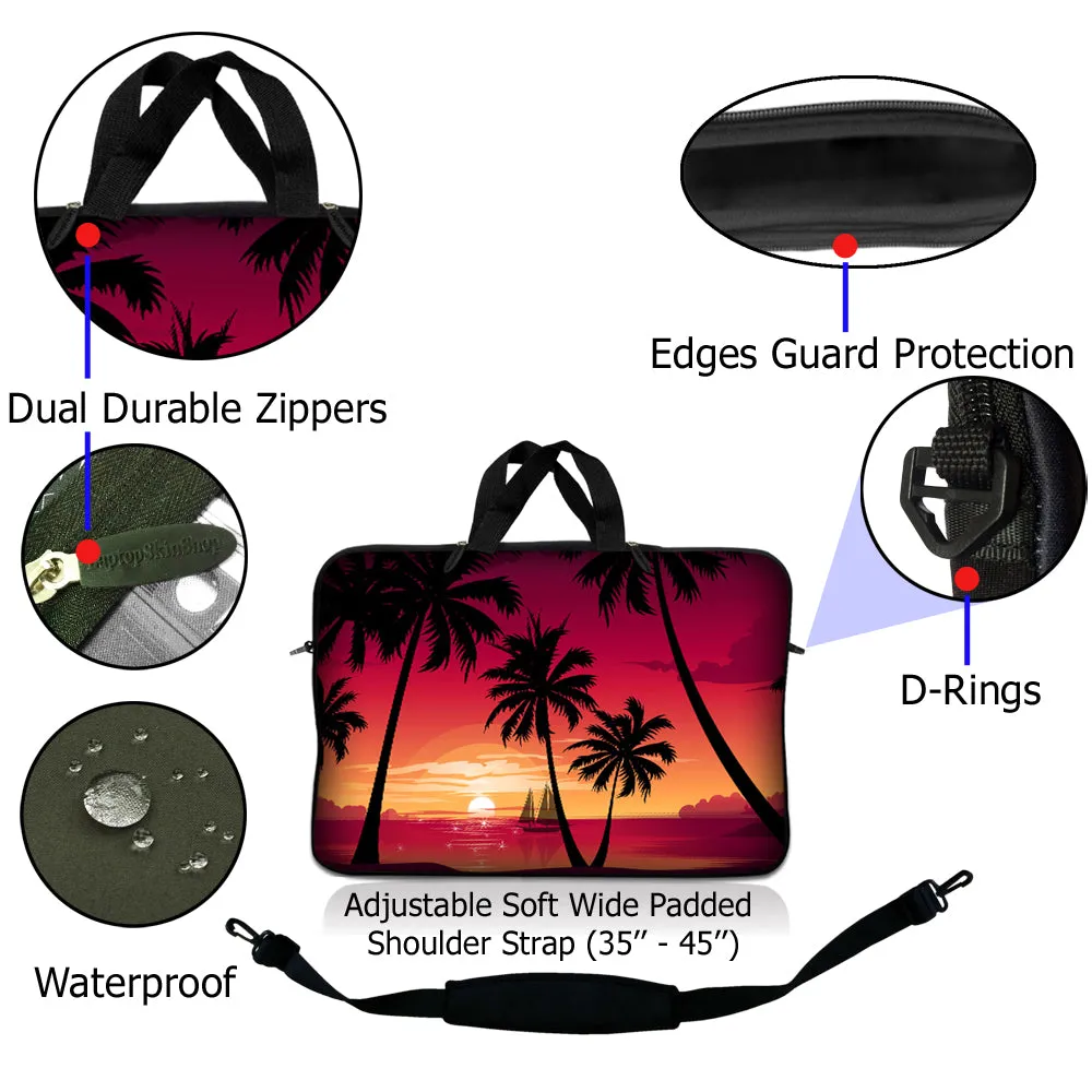 Notebook / Netbook Sleeve Carrying Case w/ Handle & Adjustable Shoulder Strap & Matching Skin – Hawaiian Paradise Palm Tree