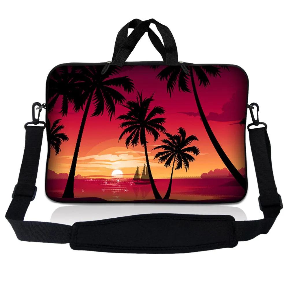 Notebook / Netbook Sleeve Carrying Case w/ Handle & Adjustable Shoulder Strap & Matching Skin – Hawaiian Paradise Palm Tree