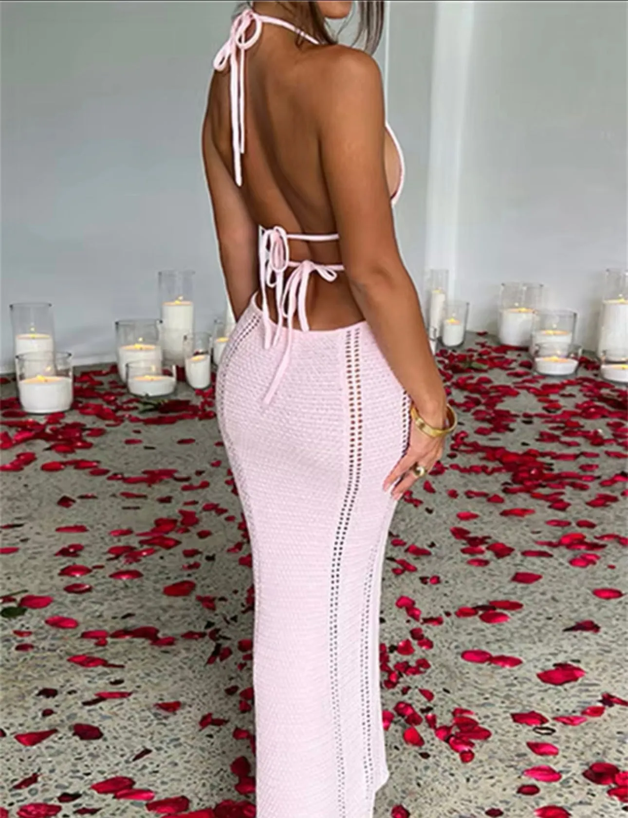 Nova Crochet Tie Halter Dress