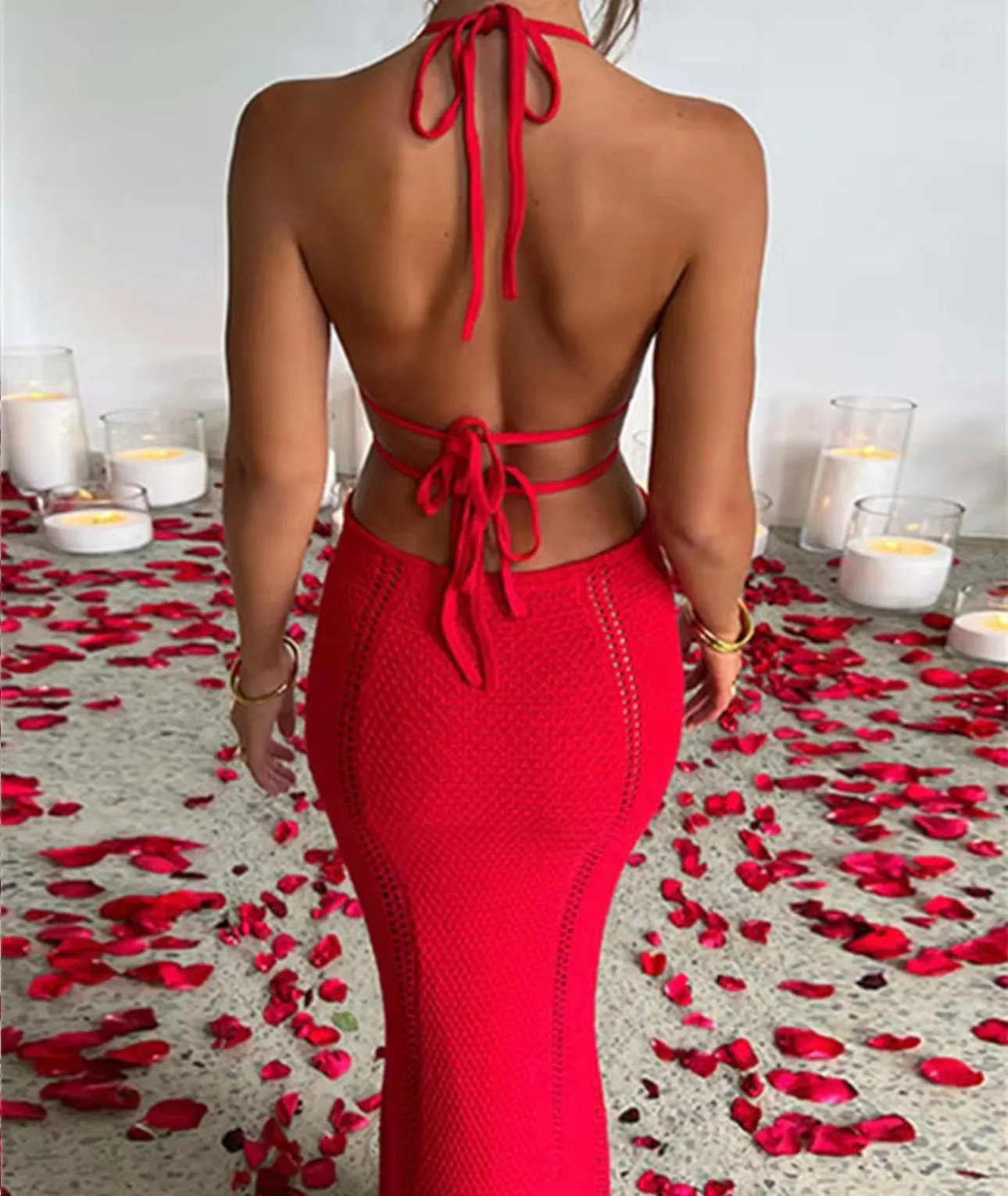 Nova Crochet Tie Halter Dress