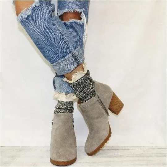 ORGANIC  lace boot crew socks - salt n pepper