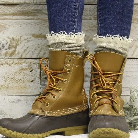 ORGANIC  lace boot crew socks - taupe