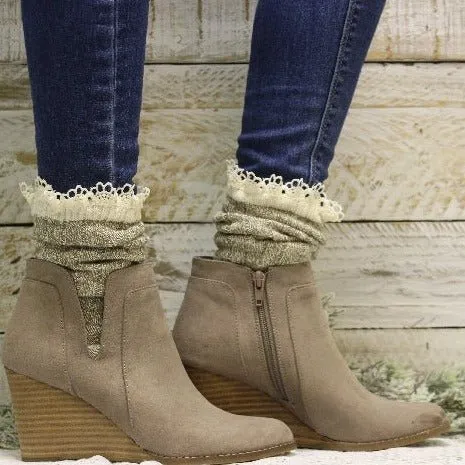 ORGANIC  lace boot crew socks - taupe