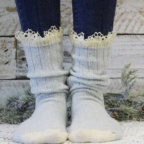 ORGANIC  lace boot socks - Carolina blue