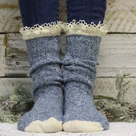 ORGANIC  lace boot socks - denim blue