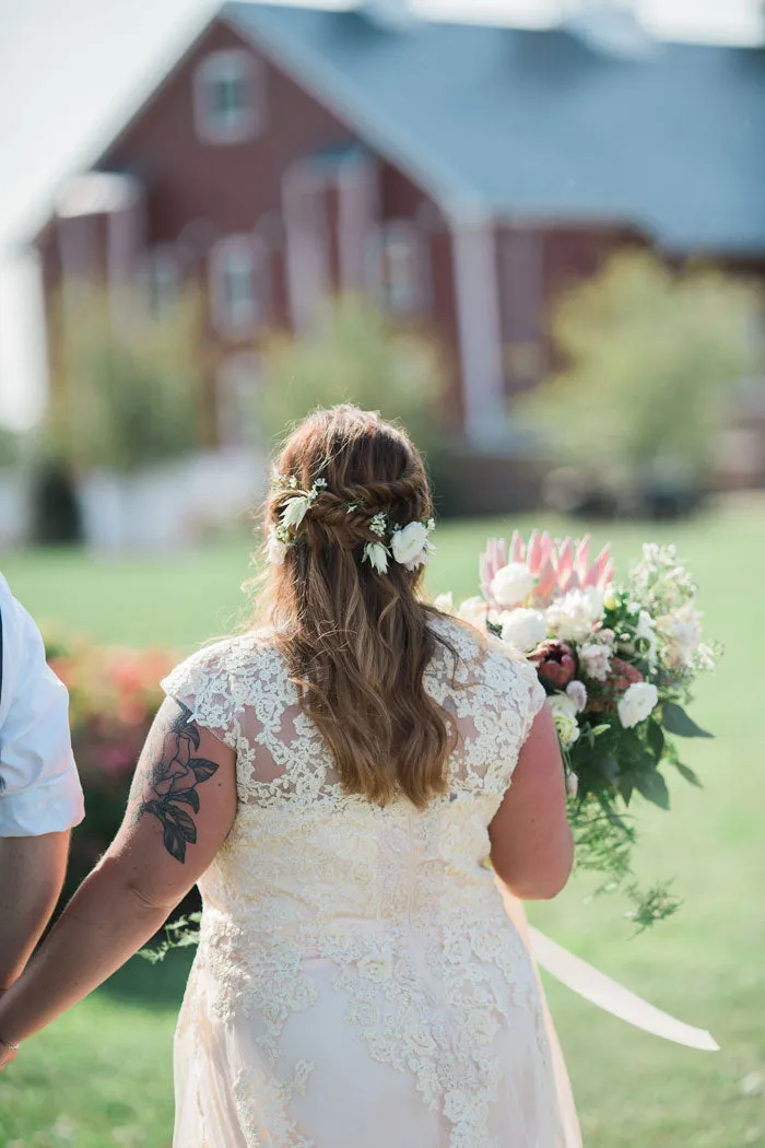 Plus Size Boho Lace Wedding Dress with Cap Sleeves | KORYNNE