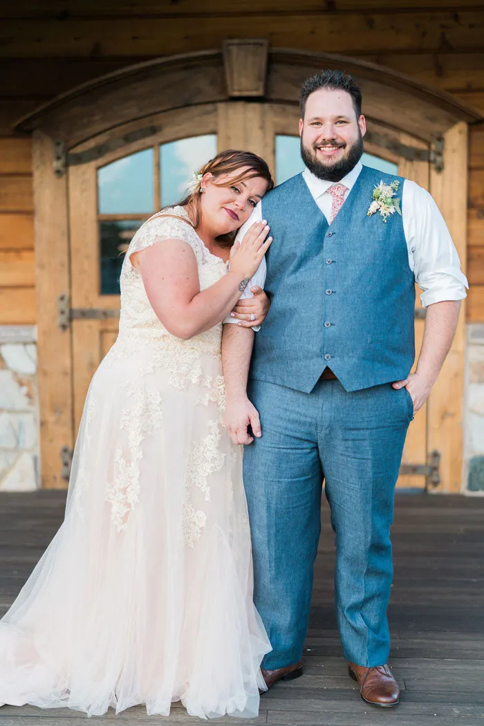 Plus Size Boho Lace Wedding Dress with Cap Sleeves | KORYNNE