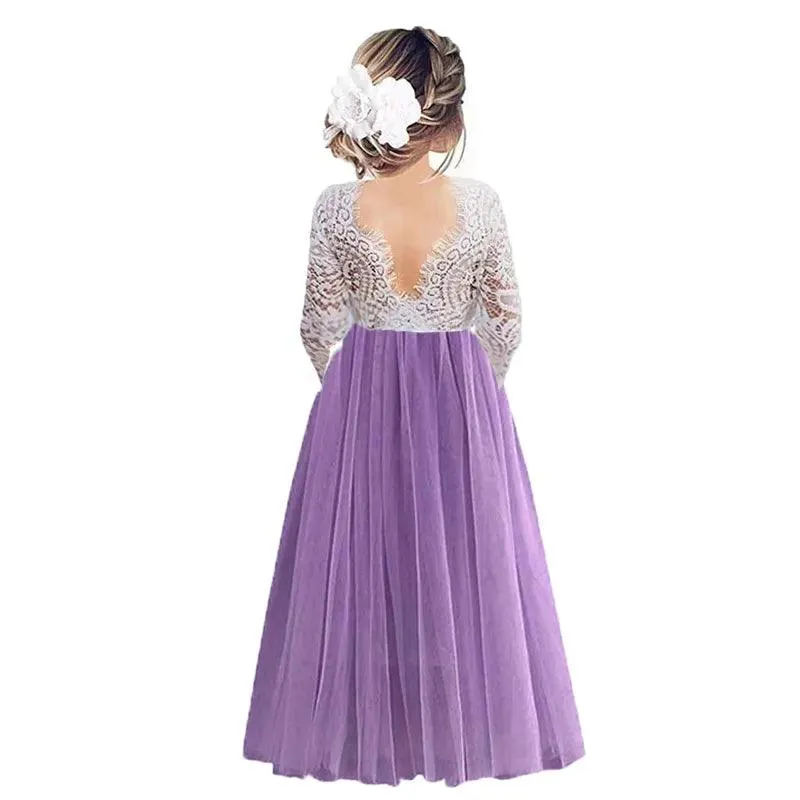 Plus Size Princess Party Lace Flower Girl Dress