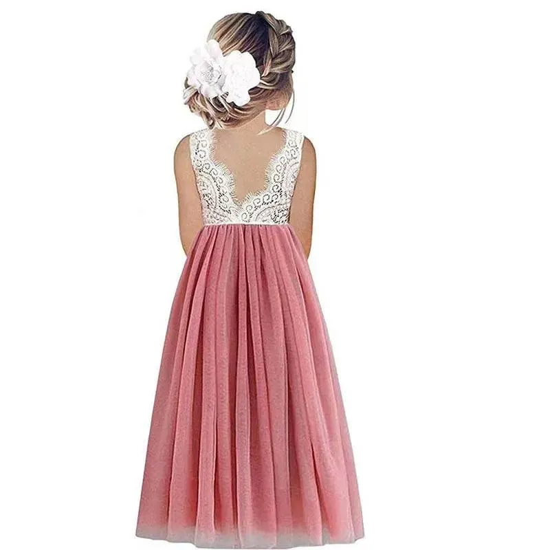 Plus Size Princess Party Lace Flower Girl Dress