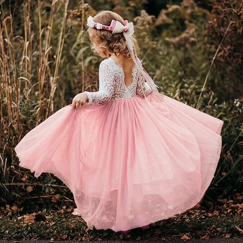 Plus Size Princess Party Lace Flower Girl Dress