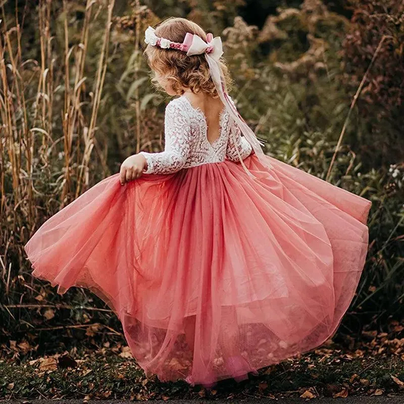 Plus Size Princess Party Lace Flower Girl Dress