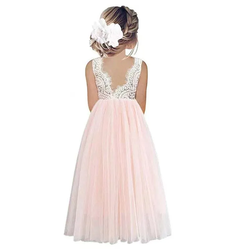 Plus Size Princess Party Lace Flower Girl Dress