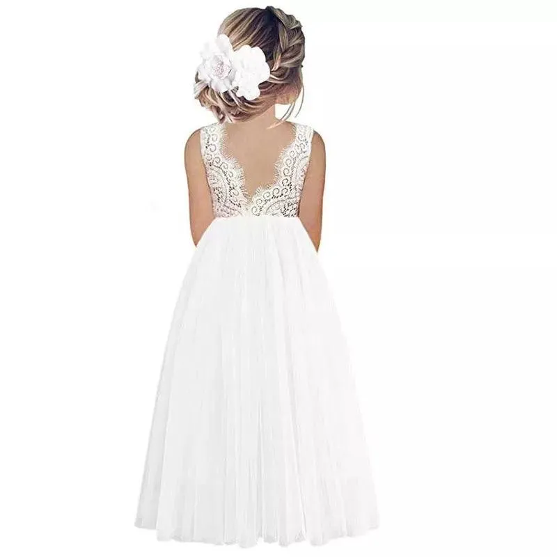 Plus Size Princess Party Lace Flower Girl Dress