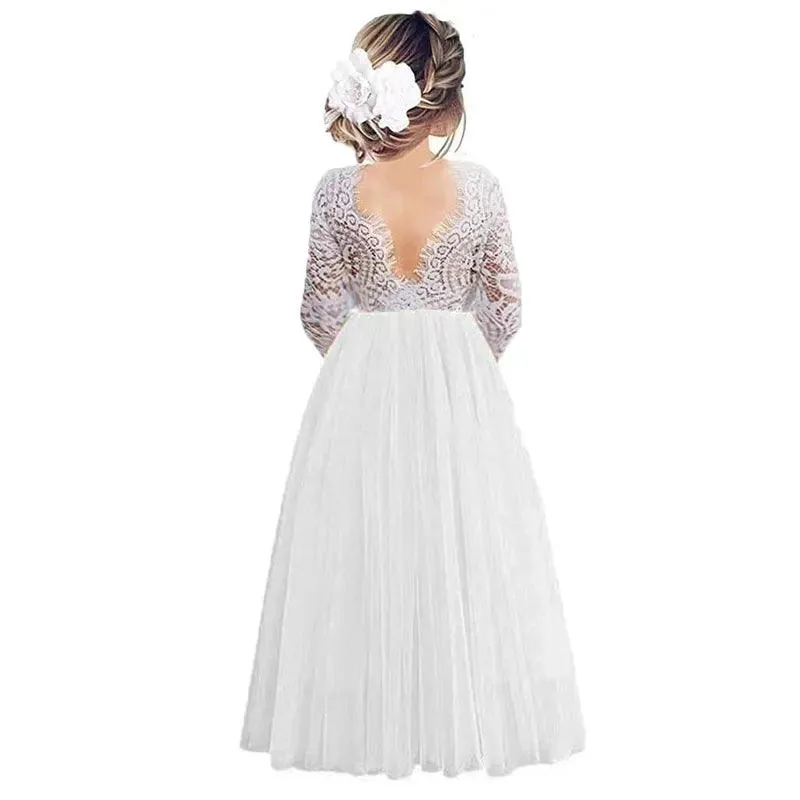 Plus Size Princess Party Lace Flower Girl Dress