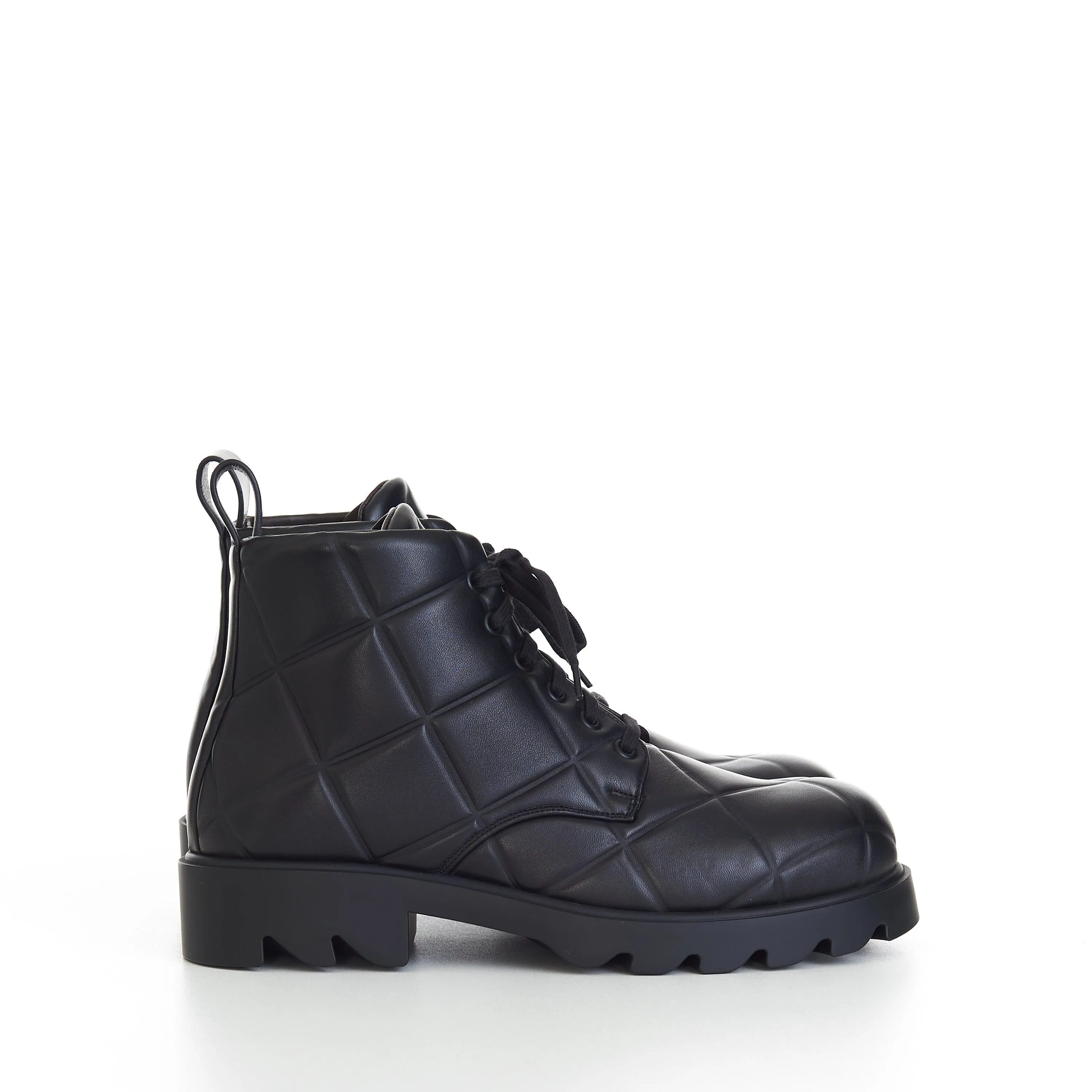 "Strut Grid" Lace-up Ankle Boots In Black Padded Leather