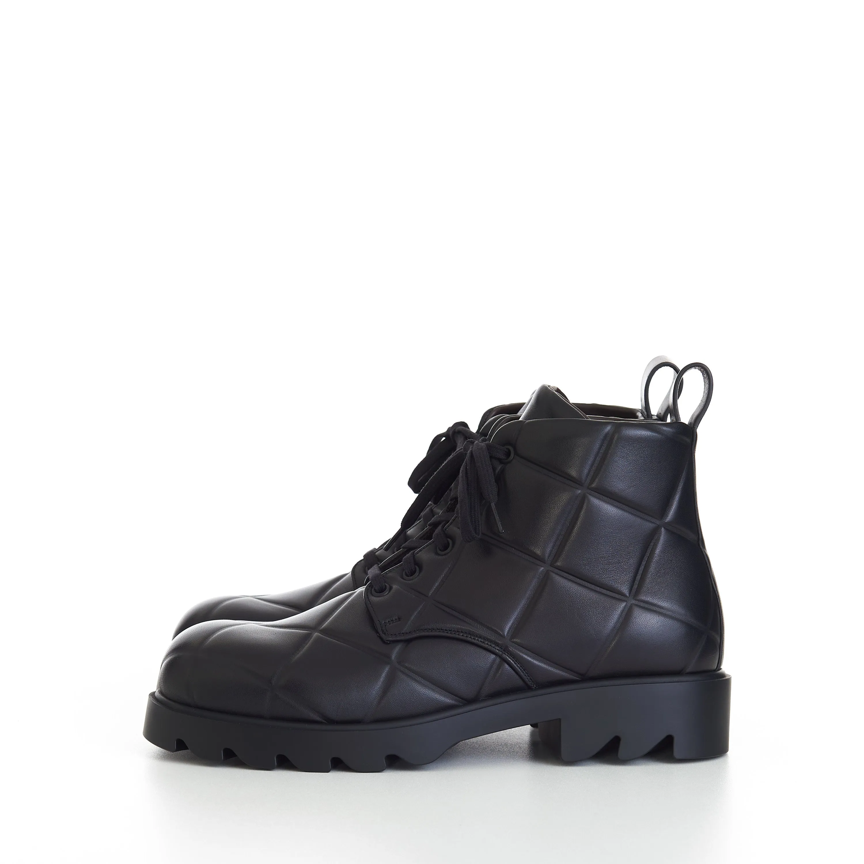 "Strut Grid" Lace-up Ankle Boots In Black Padded Leather