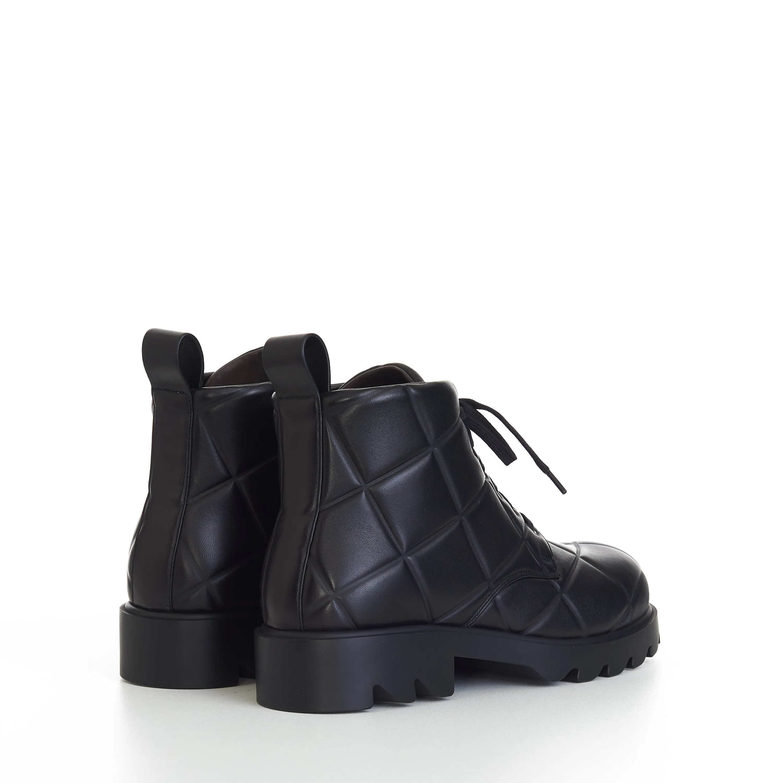 "Strut Grid" Lace-up Ankle Boots In Black Padded Leather