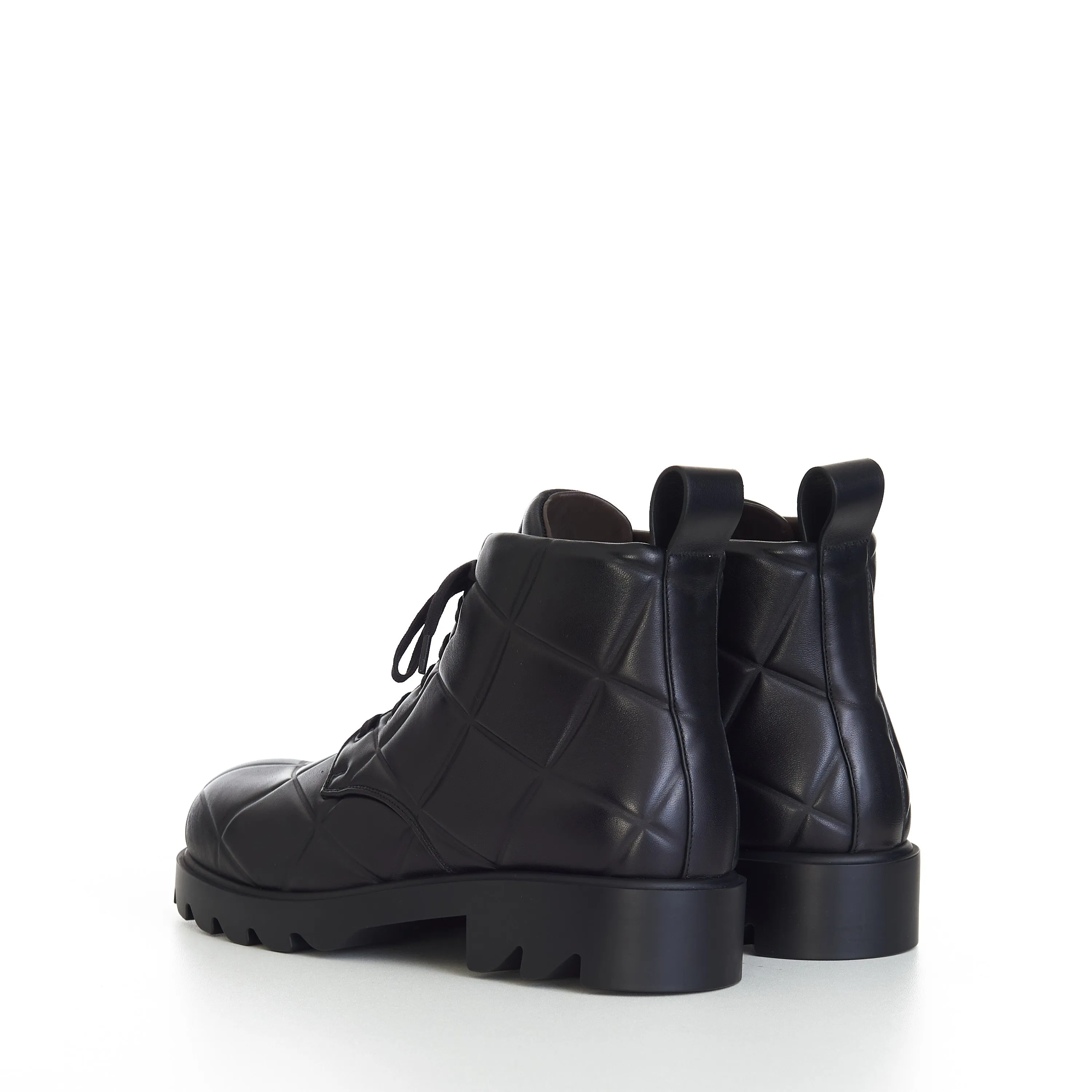 "Strut Grid" Lace-up Ankle Boots In Black Padded Leather