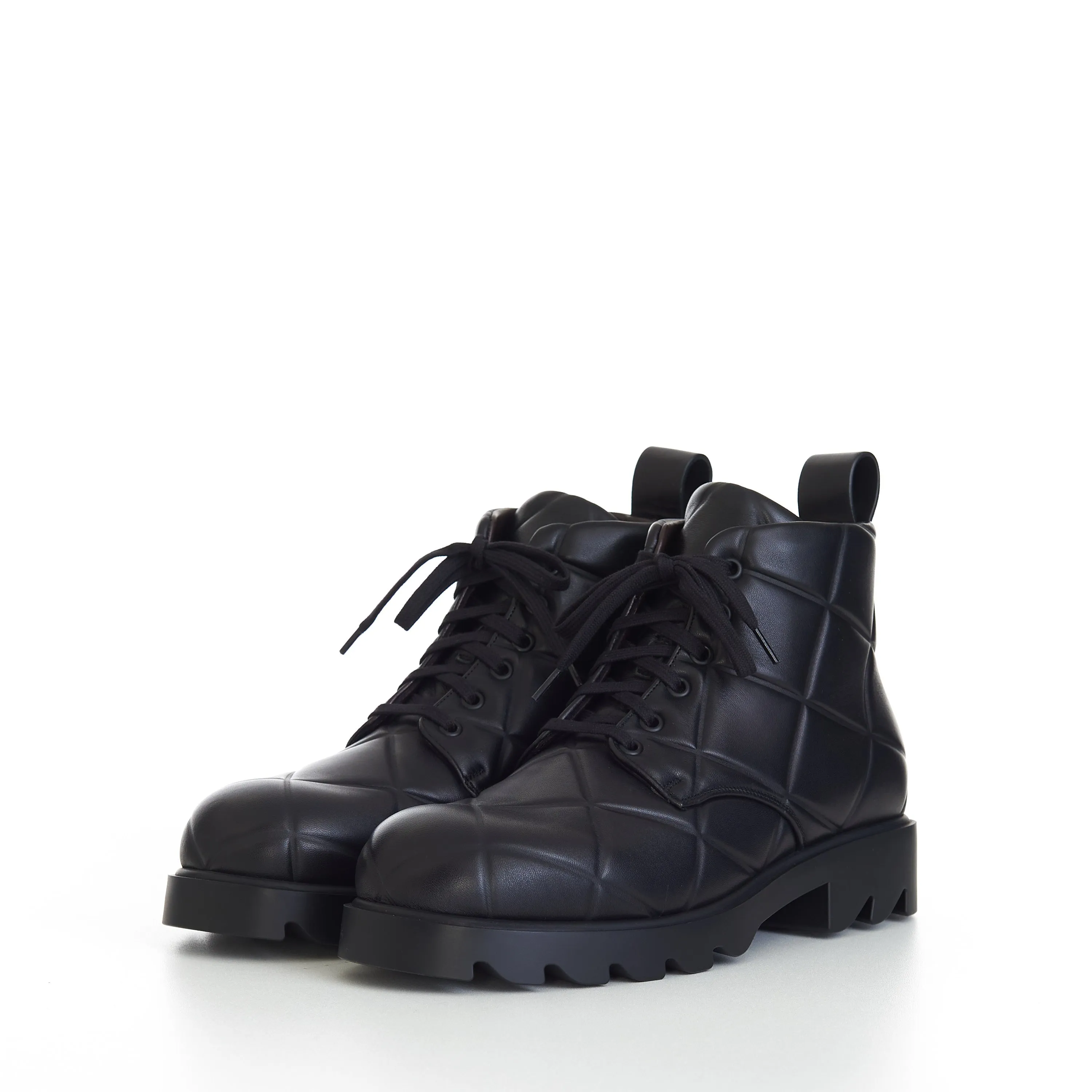 "Strut Grid" Lace-up Ankle Boots In Black Padded Leather