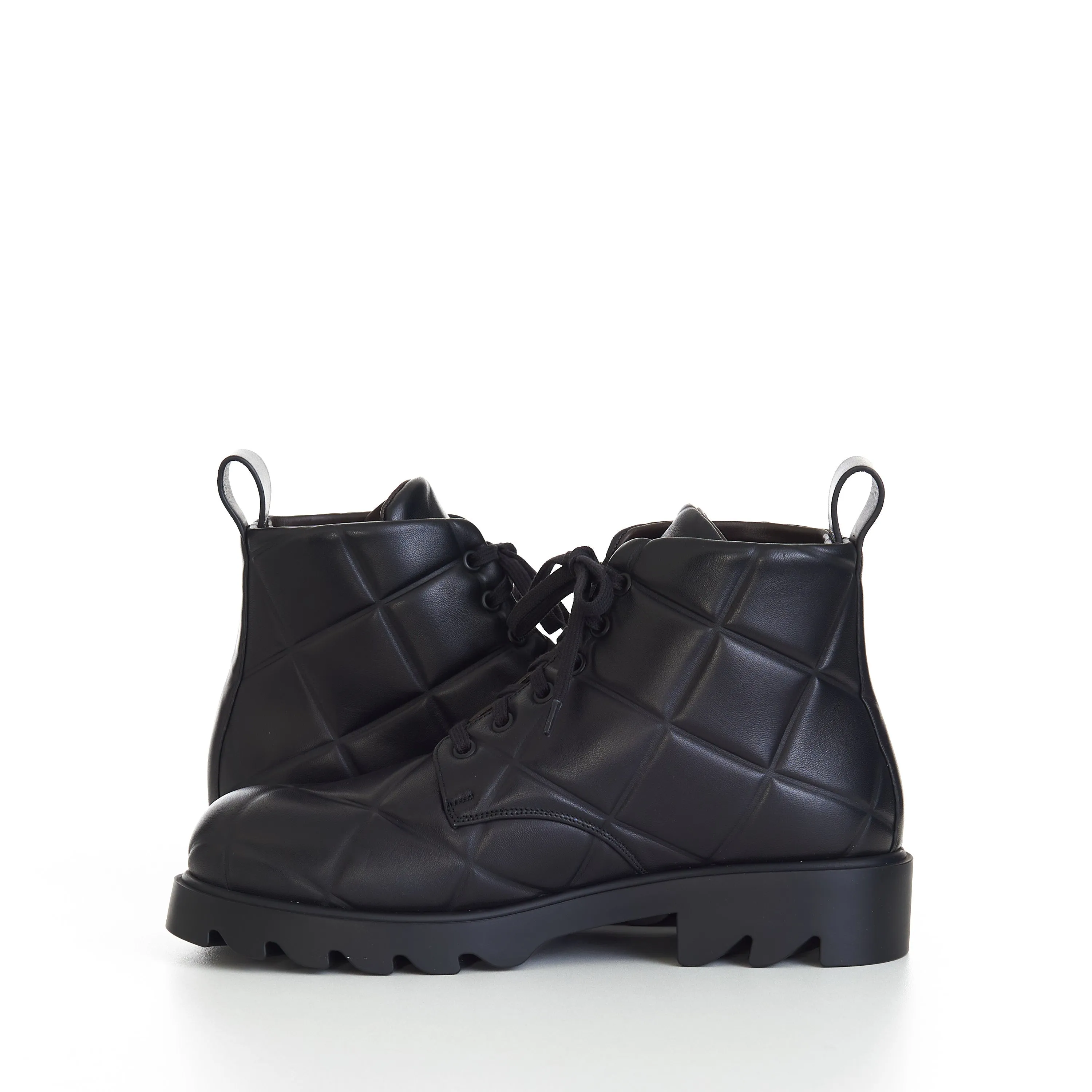 "Strut Grid" Lace-up Ankle Boots In Black Padded Leather