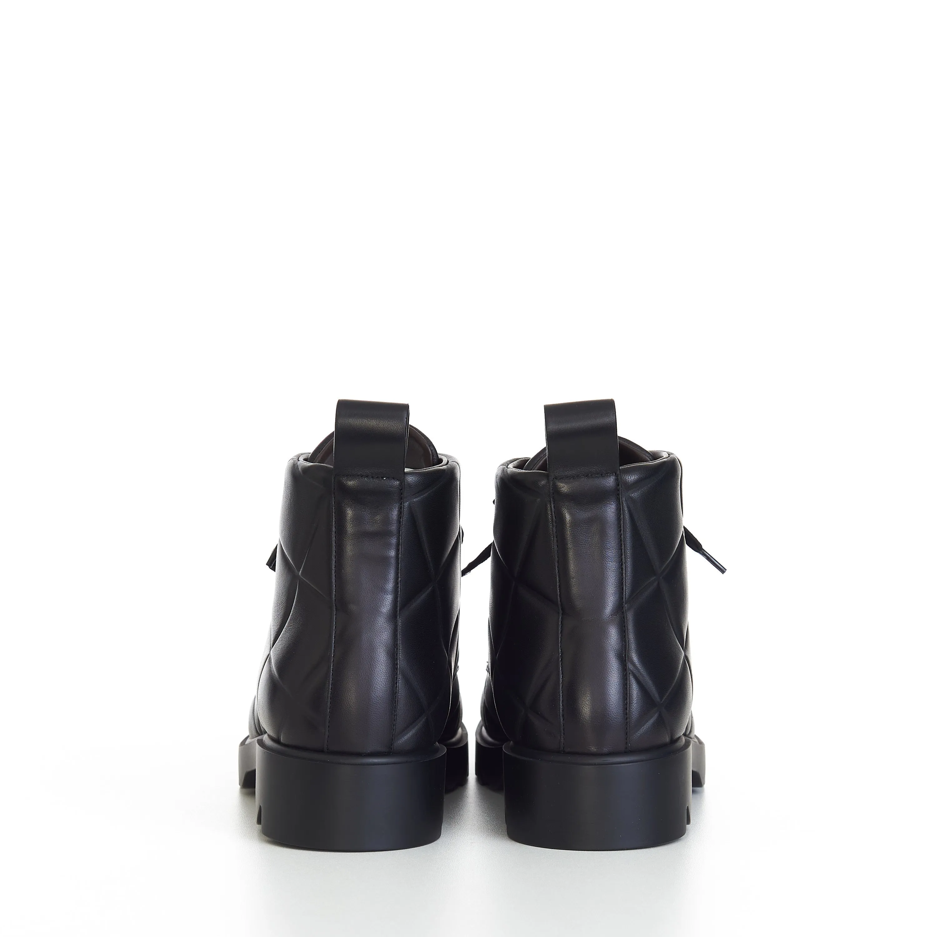 "Strut Grid" Lace-up Ankle Boots In Black Padded Leather